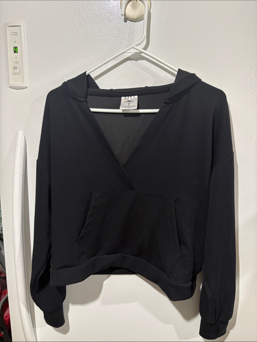 Women's Black V-Neck Hooded Pullover Sweatshirt by No Boundaries